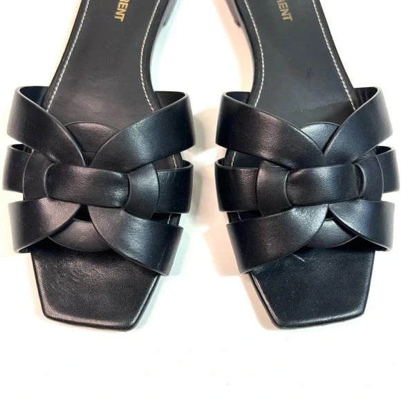 SAINT LAURENT Tribute Woven Leather Sandal Slides Black Size EU 38 - US 8 - Picture 5 of 15